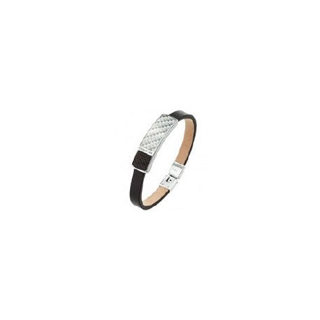 Bracelet Acier Cuir Noir Taille by Cerruti 1881