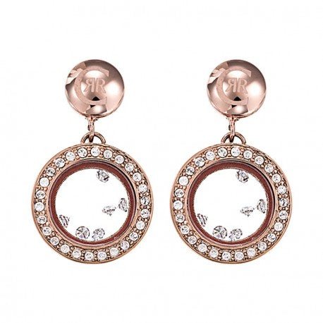 Boucles d'Oreilles "CERRUTI 1881" acier IP rose pendante cristaux SWAROSKI