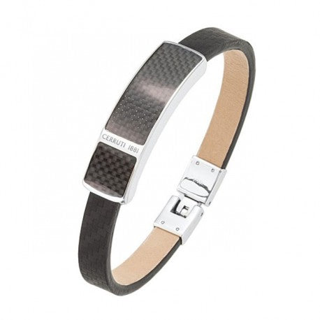 Bracelet Acier Cuir Noir Taille II by Cerruti 1881