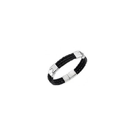Bracelet Acier Sur Cuir Noir Taille S III by Cerruti 1881
