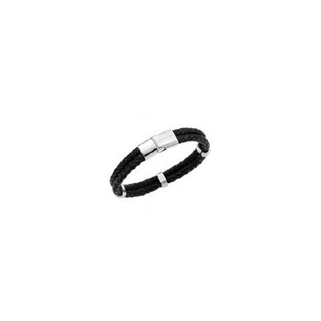 Agrandir Bracelet Acier Cuir Noir IV by Cerruti 1881