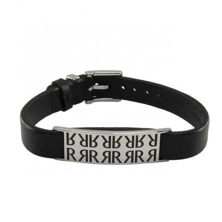 Bracelet Acier IP Noir Cuir Noir by Cerruti 1881