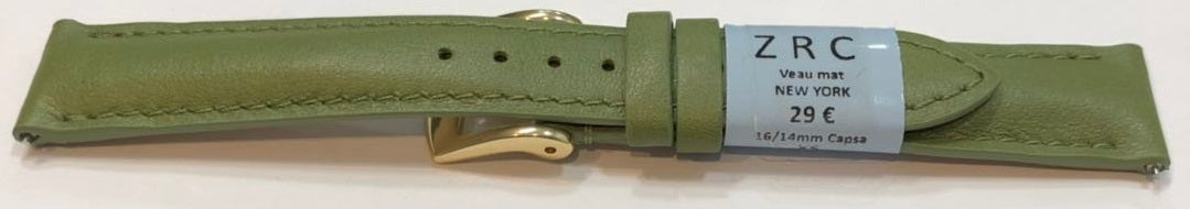 Bracelet montre Vachette NEW YORK Vert Clair 16/14mm Mat Couture Ton/Ton - Rochet Group