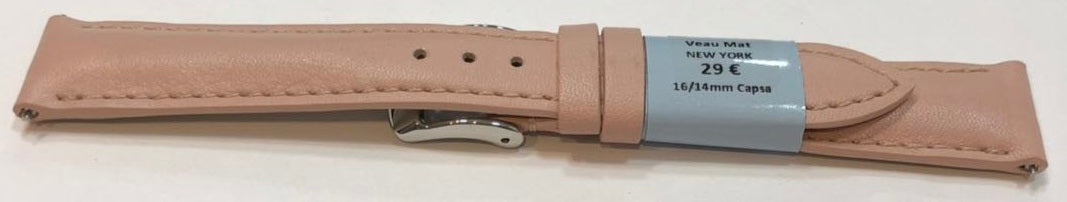 Bracelet montre Vachette NEW YORK Rose Poudré 16/14mm Mat Couture Ton/Ton - Rochet Group