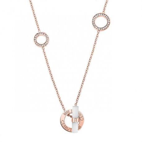 Collier Cerchio Moderno Acier Rose et Cí©ramique Blanche by Cerruti 1881