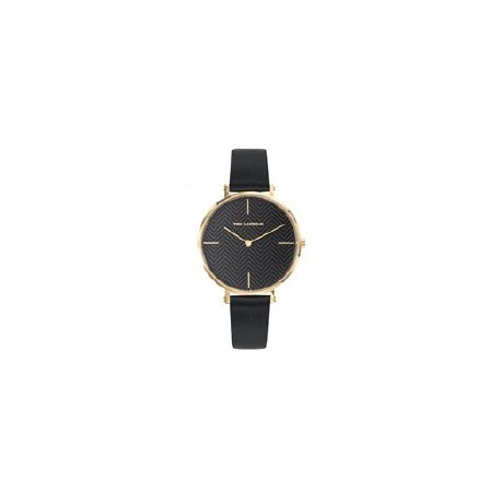 Montre Acier PVD Jaune Bracelet Cuir Noir by Ted Lapidus