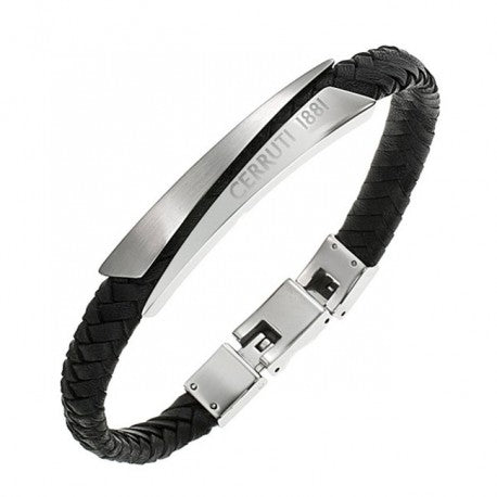 Struttura Acier Bracelet Cuir Tressí© Noir by Cerruti 1881