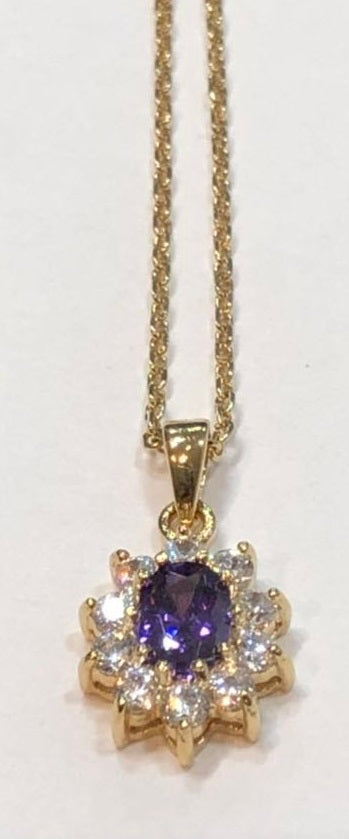 Pendentif Pierre Violette + Chaîne Plaqué Or (DLR410XC819GLV) - GLa