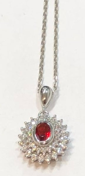 Pendentif Pierre Rouge + Chaîne Argent (DLR901X) - GLa