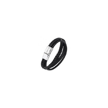 Bracelet Acier Cuir Noir II by Cerruti 1881