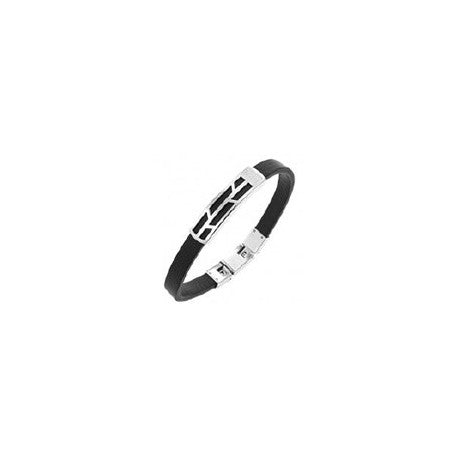 Bracelet Acier Cuir Noir III by Cerruti 1881
