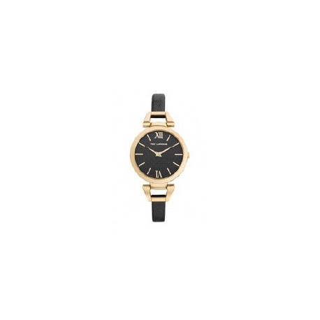 Montre Acier IP Dore Bracelet Cuir Noir by Ted Lapidus