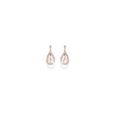 Boucles d'Oreilles Acier IP Rose et Cí©ramique Blanche by Cerruti 1881