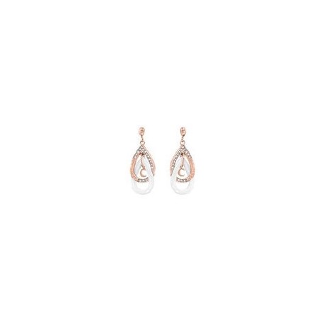 Boucles d'Oreilles Acier IP Rose et Cí©ramique Blanche by Cerruti 1881