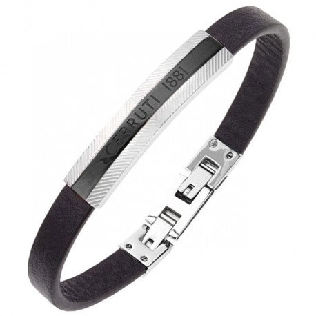 Confidenziale Acier Bracelet Cuir Noir by Cerruti 1881