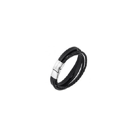 Bracelet Acier Cuir Noir by Cerruti 1881