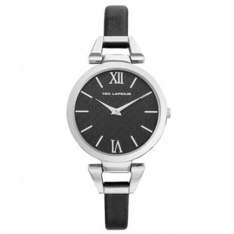 Montre Acier Bracelet Cuir Noir by Ted Lapidus