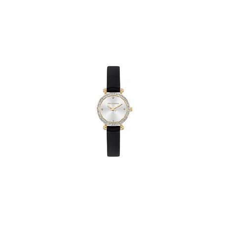 Montre Acier IP Dore Bracelet Cuir Noir by Ted Lapidus